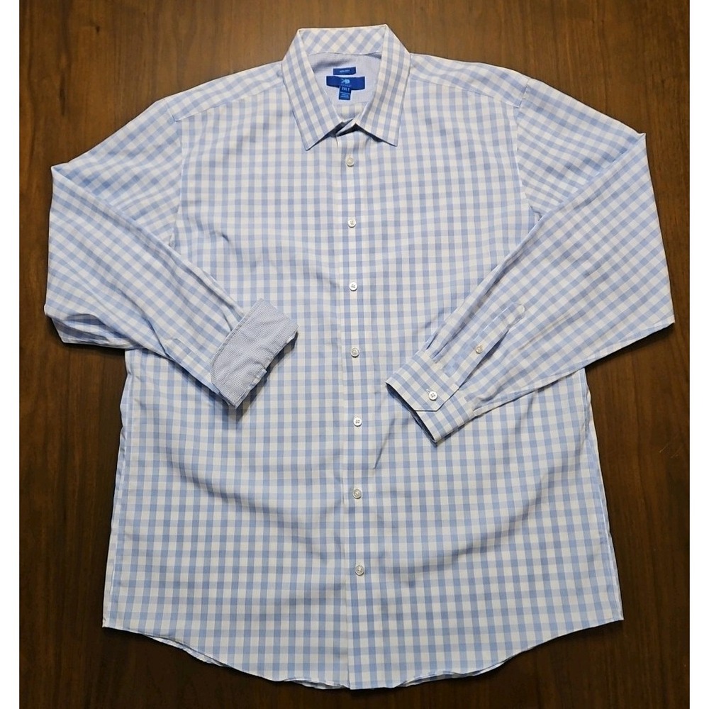 EGARA Non-iron Mens Long Sleeve‎ Button Up Shirt Blue/White Checked 2XLT